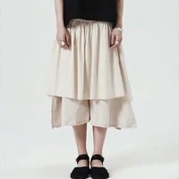 lady trouser skirt spring and summer new pure color retro double layer false two design super loose culottes wide leg pants