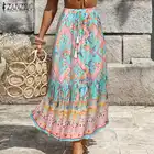 Женская модная богемная юбка ZANZEA, элегантные юбки с цветочным принтом, праздничные юбки с эластичной талией, пляжная юбка на шнуровке, офисная одежда