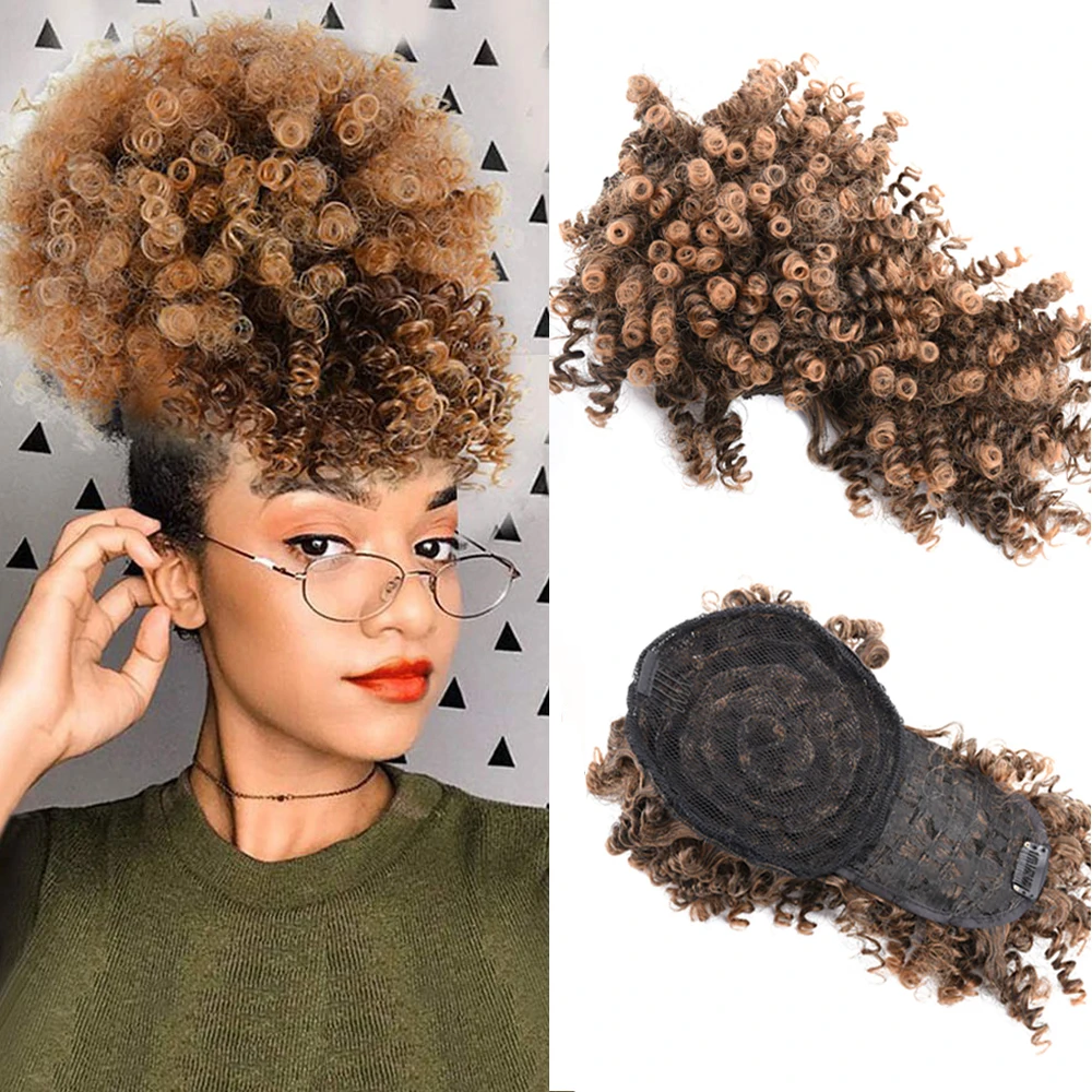 Extensões de Cabelo Clip na Frente Hairpieces para Mulher Polegada Kinky Encaracolado Franja Cordão Sintético Falso Frange 8
