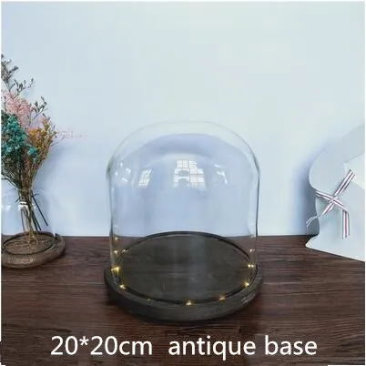 20*20 см диаметр = 20 см высота = 20 см светящаяся основа стеклянный купол украшение дома стеклянная крышка ваза подарок на день рождения свадебный подарок - Цвет: 1set antiquebasedome