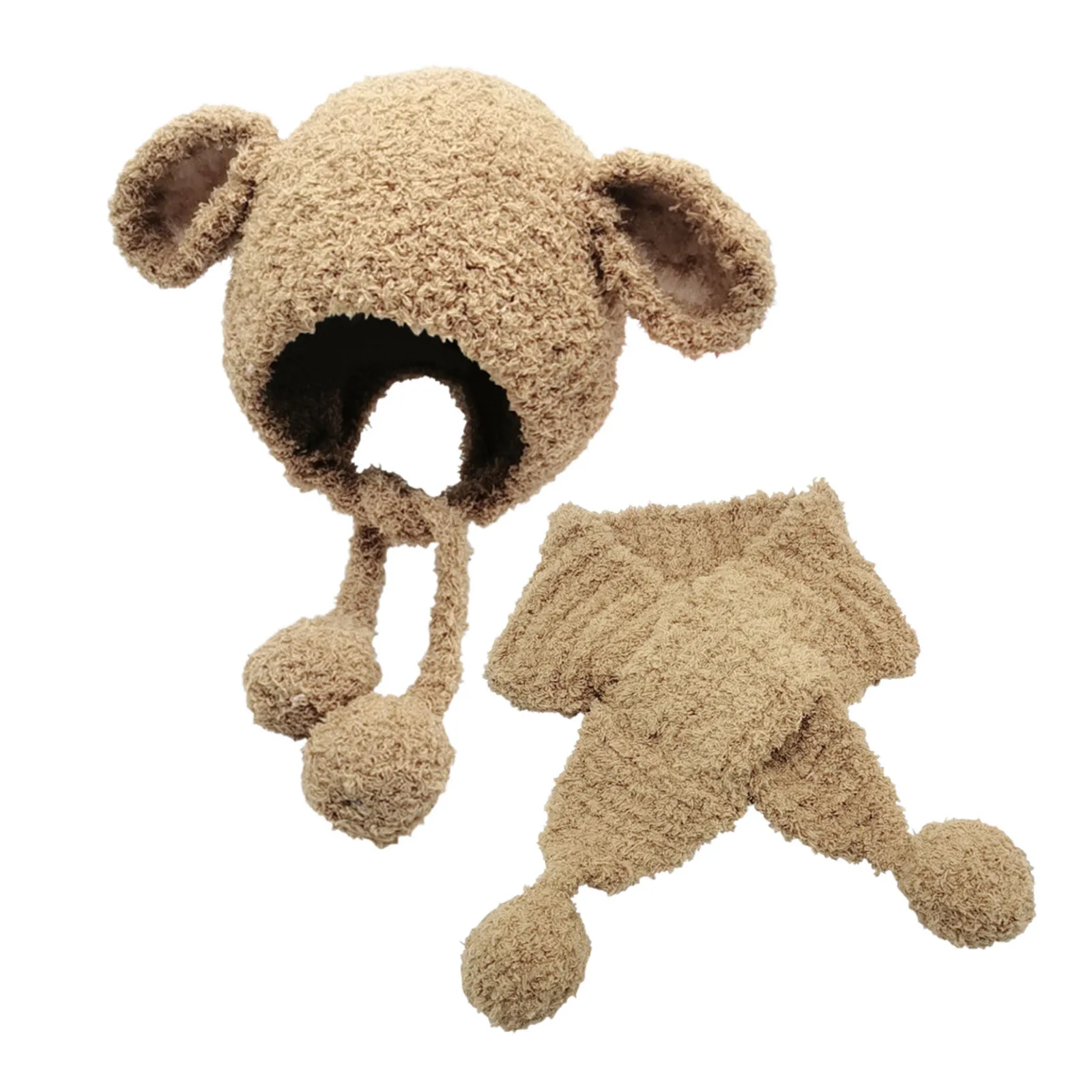 

Baby hat autumn and winter plush hat 2PCS children baby girl boy cartoon winter warm knitted hat + scarf warm set