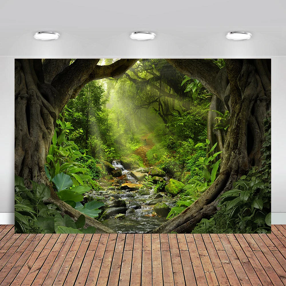 

Green Forest Scenery Custom Photo Fabric Backdrop Jungle Birthday Vinyl Photos Wall Photophone Vinyl Scenery for Photos