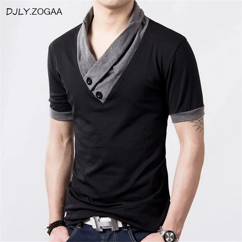 Футболка мужская с V образным вырезом мягкая приталенная рубашка короткими