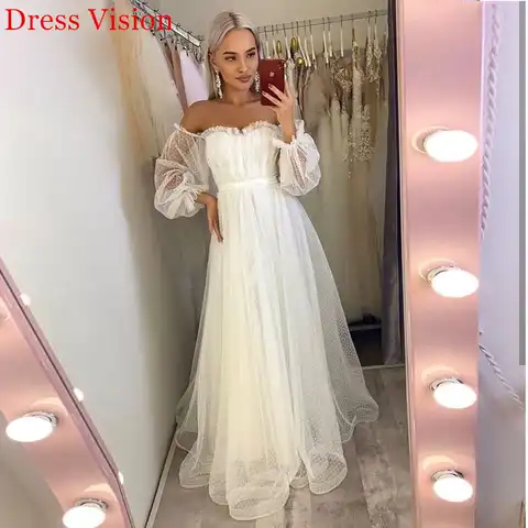 Lace Light Wedding Dress платья Bride Gown Vestido De Novia Robe De Mariage Vestidos Sweetheart Collar Off Shoulder Long Sleeves