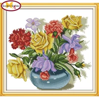 gg colorful flowers counted stamped cross stitch patterns diy handcraft needlework embroidery kits joy sunday for home decor