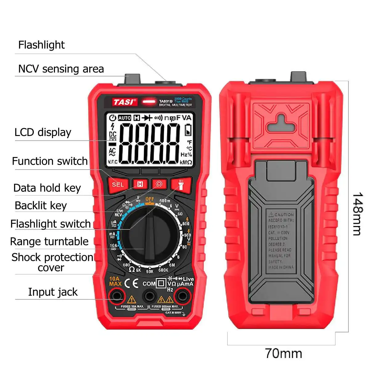 TA801C True RMS ЖК цифровой 9999 отсчетов автоматический мультиметр AC/DC тестер метр