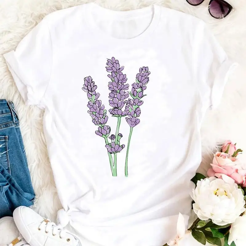 

Women Summer Flower Watercolor Trend Style Cute Cartoon Female Tshirts Fashion Clothes Graphic T Top Lady Print Tee T-Shirt