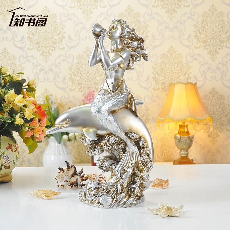

Mediterranean Style Mermaid Sounds of Nature Decoration European Retro Home Decoration Living Room Resin Craft Decoration