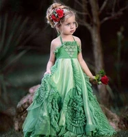 flower girls dress green kids formal pageant party wear halter sexy backless 3d florals new junior bridesmaid vestidos