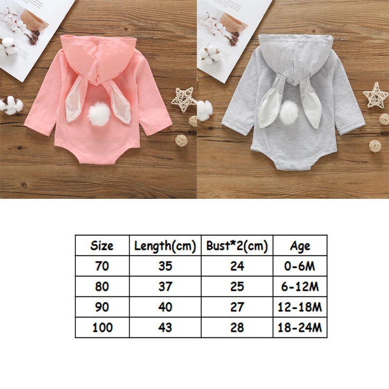 0-24Months Newborn Baby Girls Boys Clothes Rabbit Ear Rompers Long Sleeve Hoodies Jumpsuit One-pieces Baby Winter Clothes