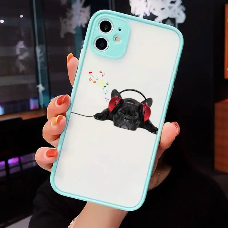 

Cute funny french bulldog Phone Case For iPhone 12 11 Mini Pro XR XS Max 7 8 Plus X Matte transparent blue Cover