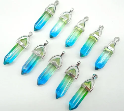 

Natural stone Titanium Crystal pillar Turquoises Quartz Crystal lapis pendants for diy Jewelry making necklace Accessories24PCS
