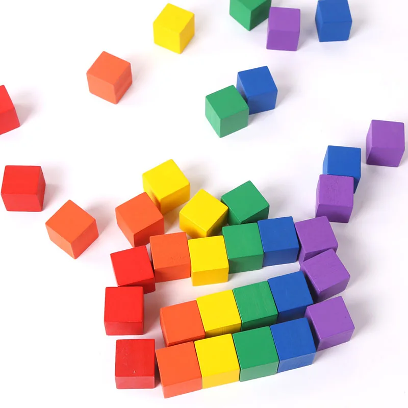 

100pcs/lot 2X2CM Children Toy Wooden Cubes Building Blocks Baby Educational Color and Geometric Shape Colorful Wood Squares Toys
