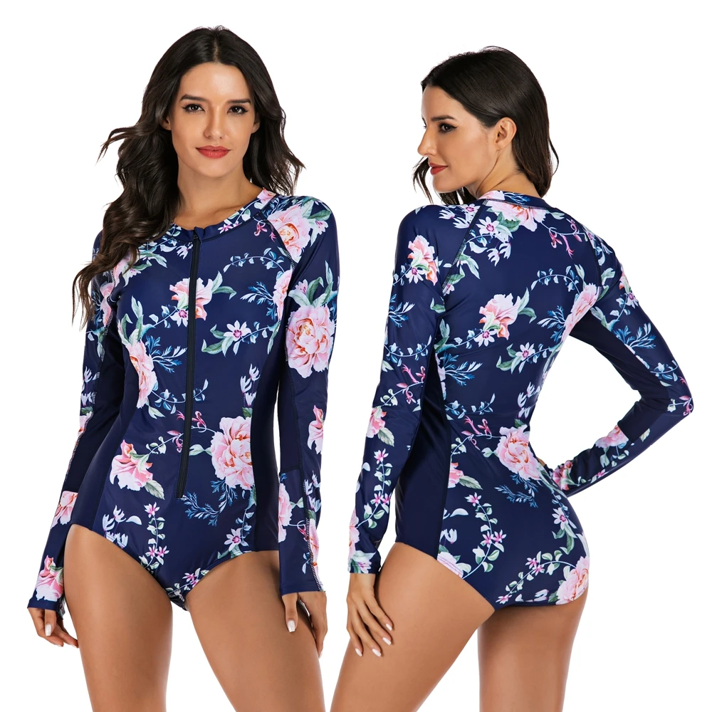 2020 Sport Women One Piece Rash Guard Long Sleeve Swimwear Push Up Bathing Suit Plus Size Swimsuit Vintage Surfing Swim XXL | Спорт и