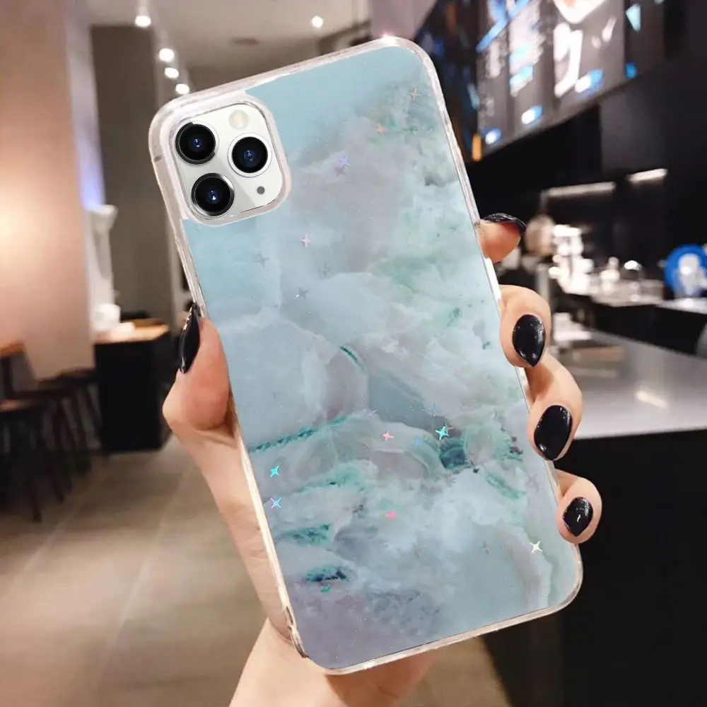 LAPOPNUT Glitter Silicone Phone Case for IPhone 11 Pro Max Xr Xs X 8 7 6 6s Plus Soft Marble Pastel Slim Shockproof Back Cover |