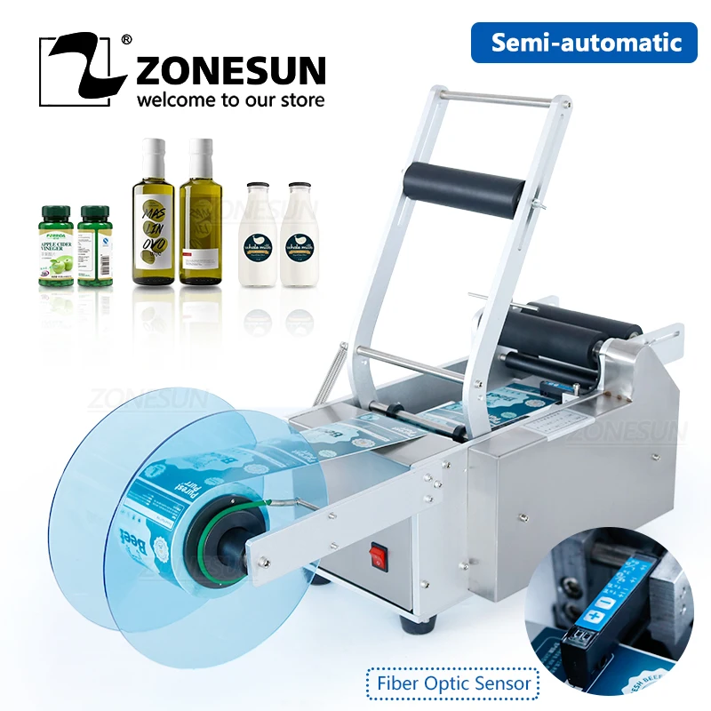 

ZONESUN Semi Automatic Bottle Labeling Machine Oil Wine Round E-juice Vial Self-adhesive Label Sticker for Cosmetic