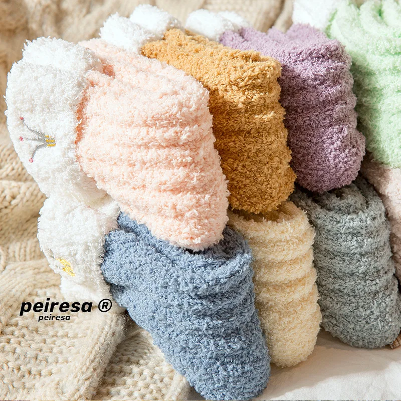 

Priresa-Thick Socks Women's Mid-Calf Room Socks Warm Medium Stockings Winter Coral Fleece Sleeping Socks Towel Socks Wholesale