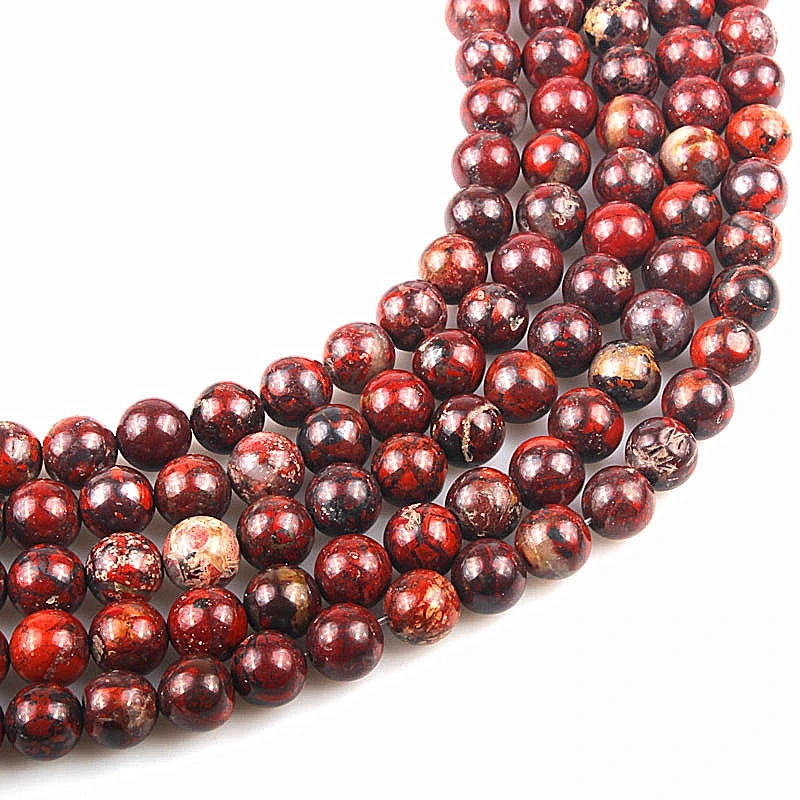 OMHXZJ 6 8 10 12 мм натуральный камень красный Brecciated Jasper бусины выбрать размер ювелирные изделия ZZ11