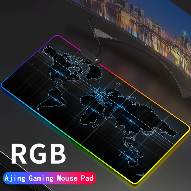 

Коврик для мыши, с аниме картой мира, игровой, RGB, большой, с фиксирующимся краем, для скоростных игр, со светодиодной подсветкой, мягкий, для н...