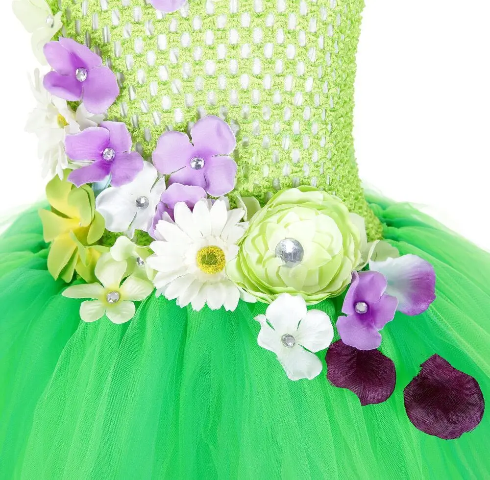 Girls Tinkerbell Magic Fairy Tutu Dress Green Flower Princess costume Children halloween Fancy Costumes outfits with wing wand |