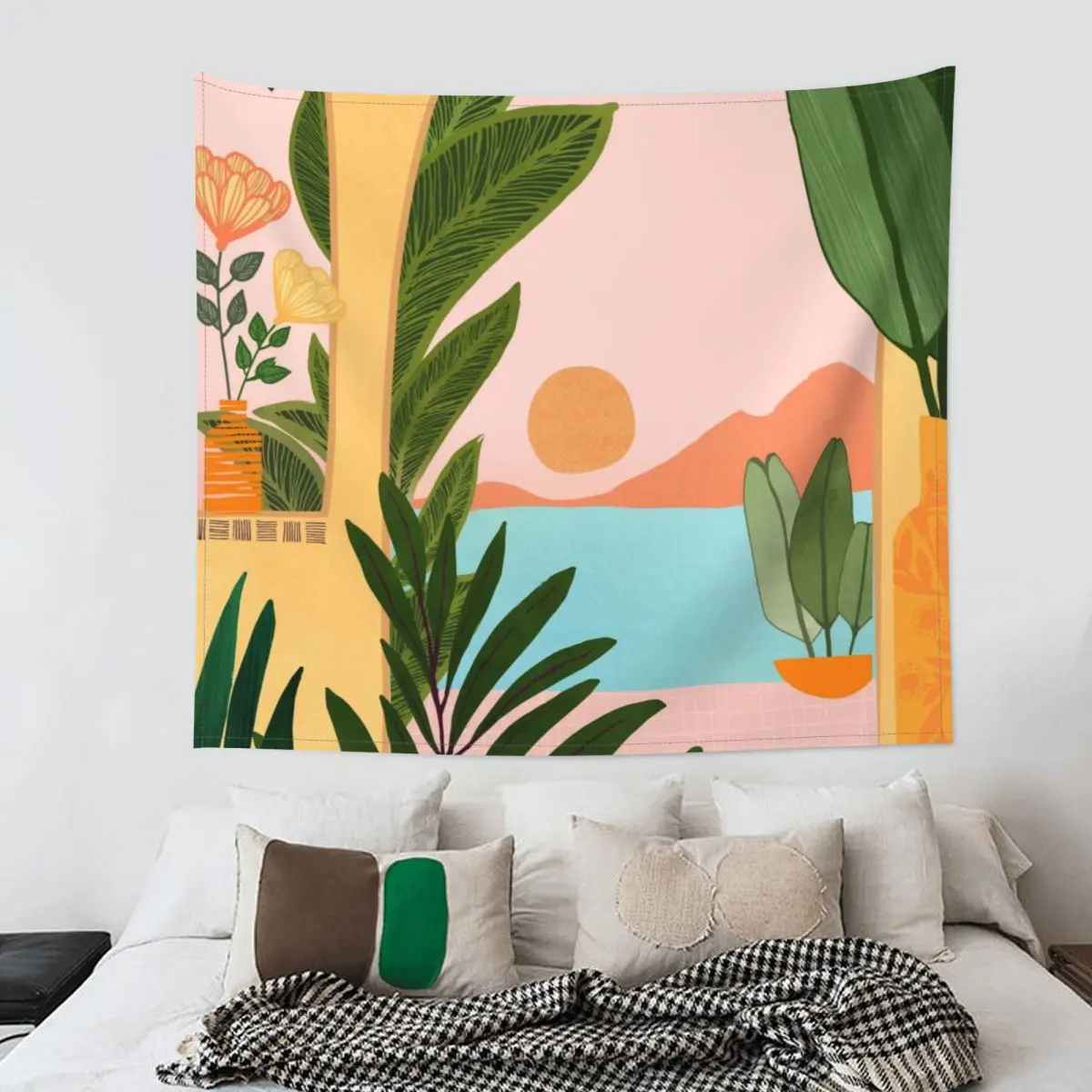 Moroccan Coast Landscape Illustration Tapestry Hippie Polyester Wall Hanging Home Decor Curtain Retro Blanket | Дом и сад