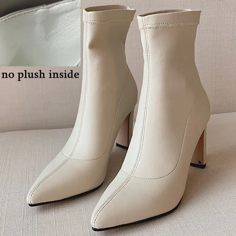no plush inside ALLBITEFO fashion sexy high heels night club party women boots 6 color ankle boots for women autumn girls boots ladies shoes - Цвет: no plush inside