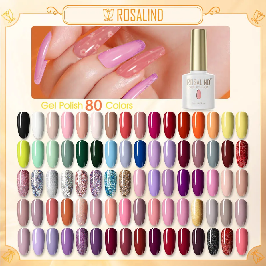 ROSALIND 80 цветов s Гель-лак для ногтей дизайна Vernis полупостоянные гель-лаки основа