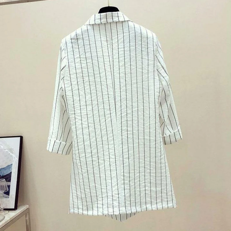 Весна/Лето 2020 НОВЫЙ свободный Британский полосатый Блейзер Солнцезащитная