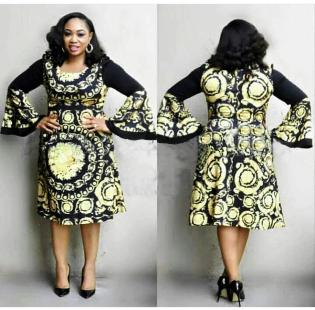 Источник африканская Женская мода печать с чистым цветом рожок рукав круглый