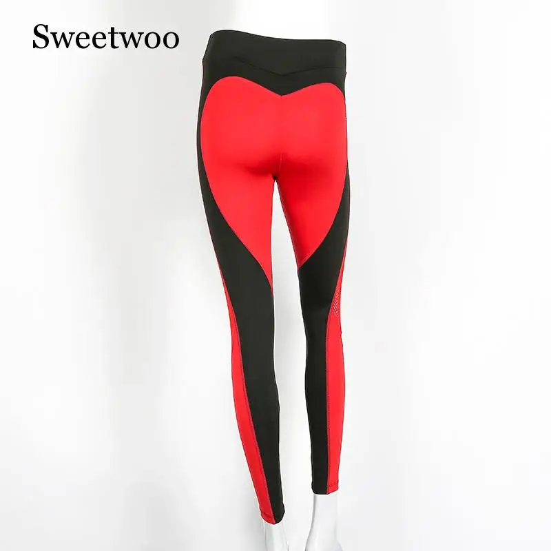 SWEETWOO Новые Сексуальные женские брюки для йоги с сердечками Легинсы большого размера Высокая талия и бедра эластичные большого размера тонкая спортивная одежда - Цвет: BLACK