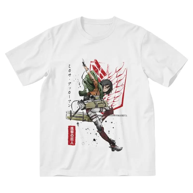 

Футболка мужская с принтом из 100% хлопка, смешная рубашка с коротким рукавом с солдатиком микасой атакой титанов, топы