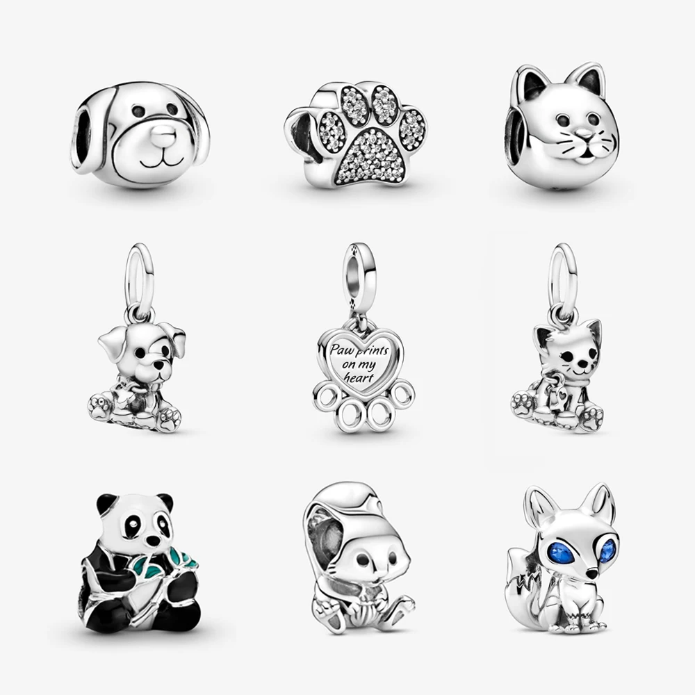 925 Sterling Silver Charms Beads Original Fox Cat Dog Panda Paw Print Charm Fit Pandora Bracelets Bangles Diy Jewelry For Women