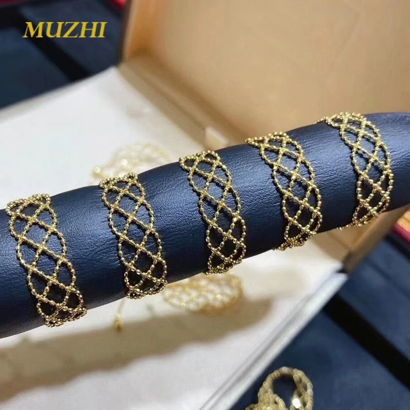 

MUZHI Real 18k Soild Gold Ring Laser Bead Mesh Lace Design Au750 Women's Ring Charm and Chic Luxury Jewelry Gifts for Women