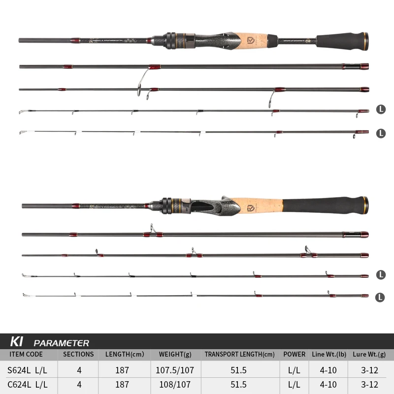 KYORIM K1 Travel Fsihing Rod,1.87m Japan FUJI O Guide Reel Seat X-Cross Carbon Spin Cast Lure Fishing Rod,TWO TIPS,4 SECTION enlarge