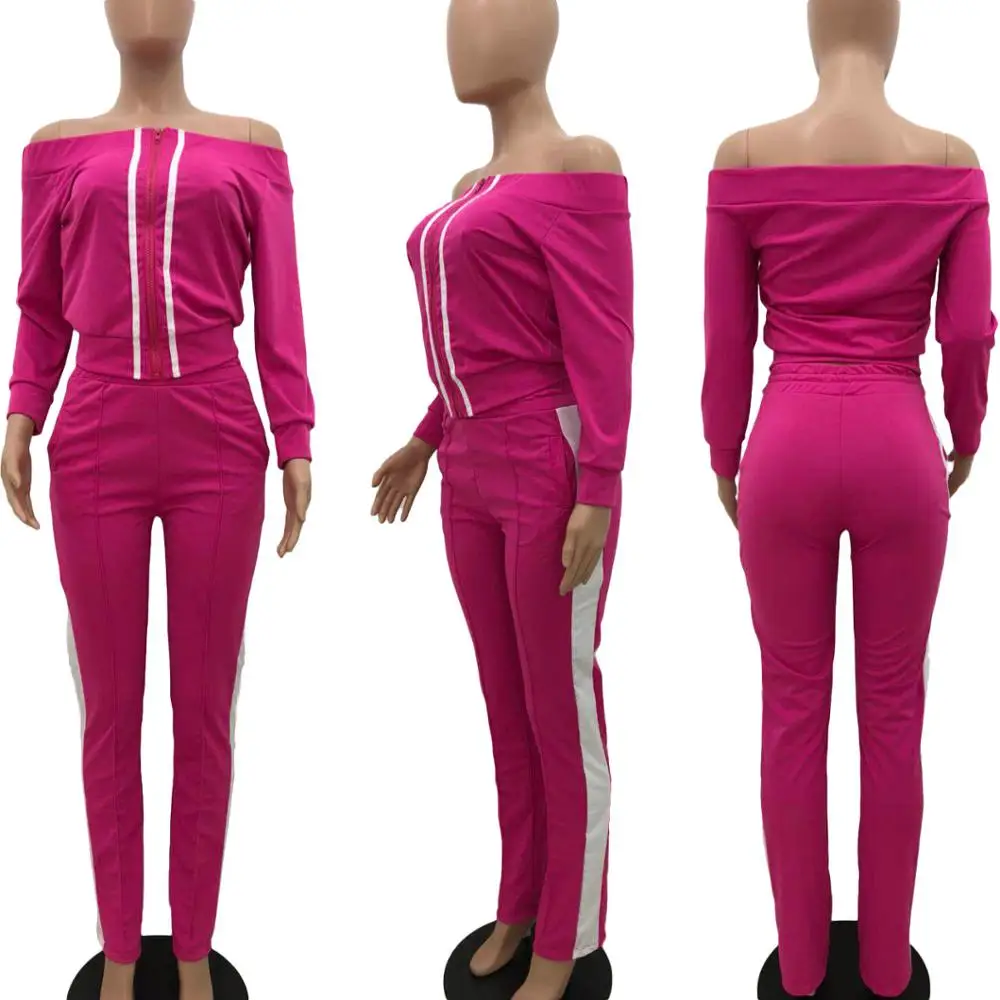 

Autumn Women's Set zipper Slash Neck Tops Jogger Pants Set Active Matching Tracksuit Two Piece Fitness Outfit Set
