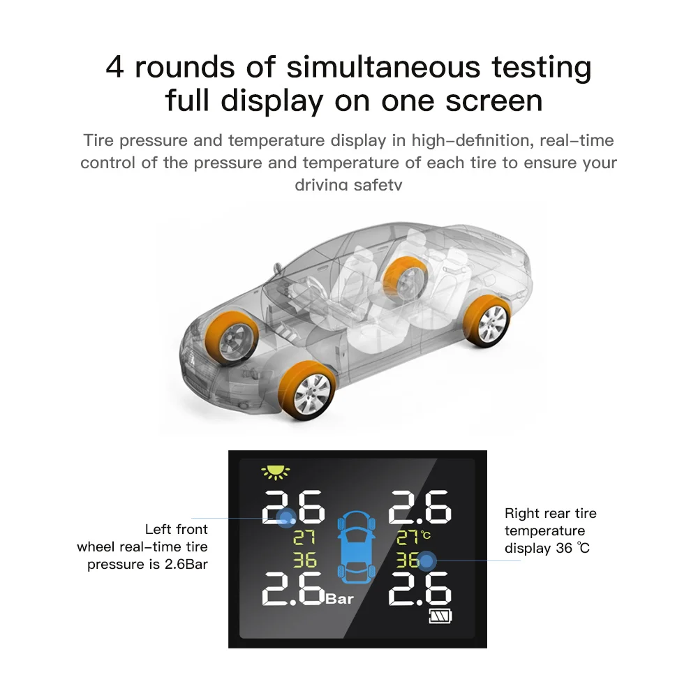 Складной Тип автомобиля TPMS Солнечная/USB Зарядка температура в шинах и давление