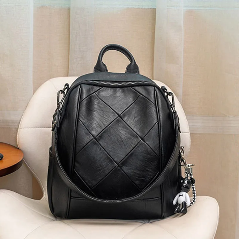 

Genuine leather Fashion Backpack 2021 New Splicing all-match lady backpack famous brand casual simple shoulder bag tide