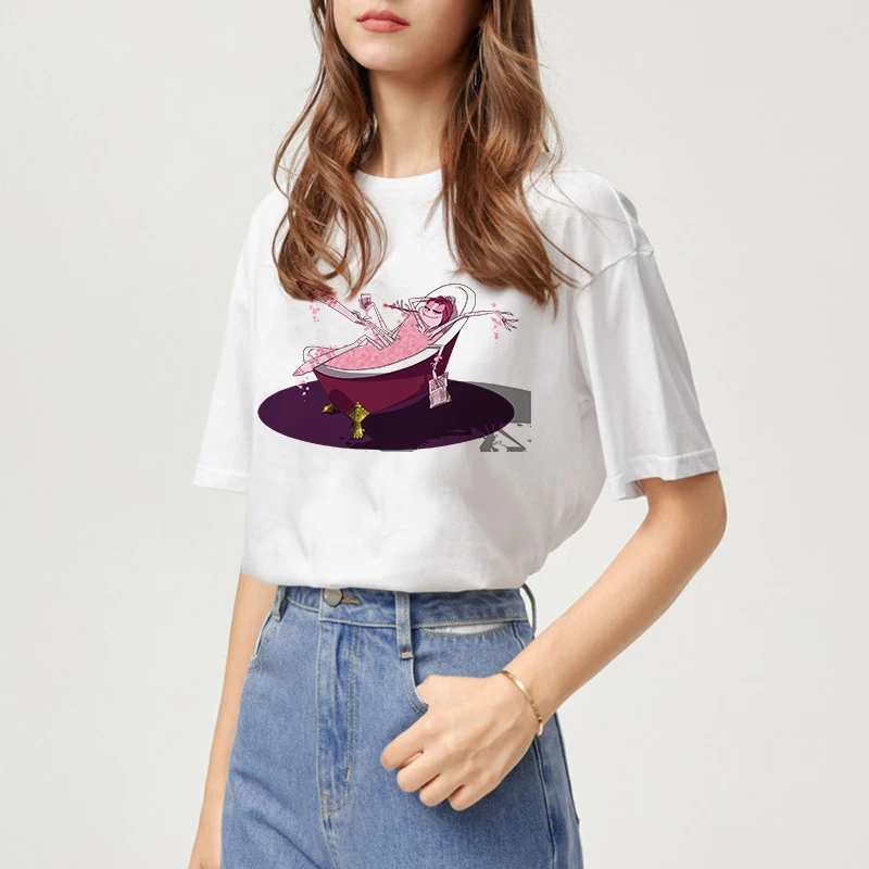 Популярная футболка с мультяшным принтом для отеля Hazbin модная женская летняя
