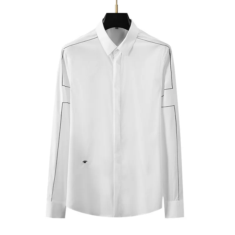 

Qinnu 2020 new men's long sleeve creative shirt high end casual no iron embroidered long sleeve shirt