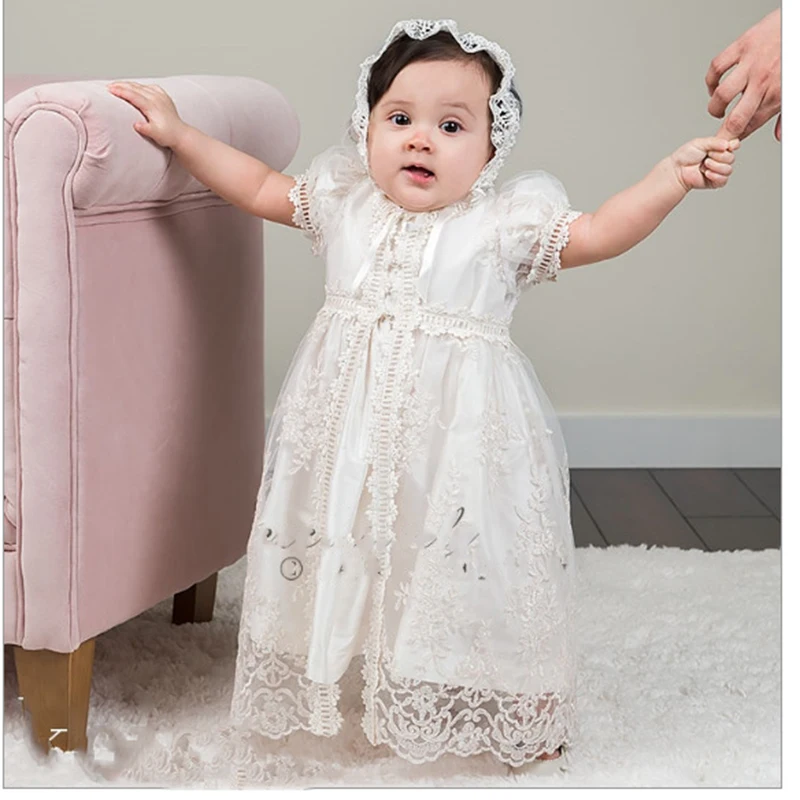 Платье для крещения новорожденных девочек белое платье на первый день рождения
