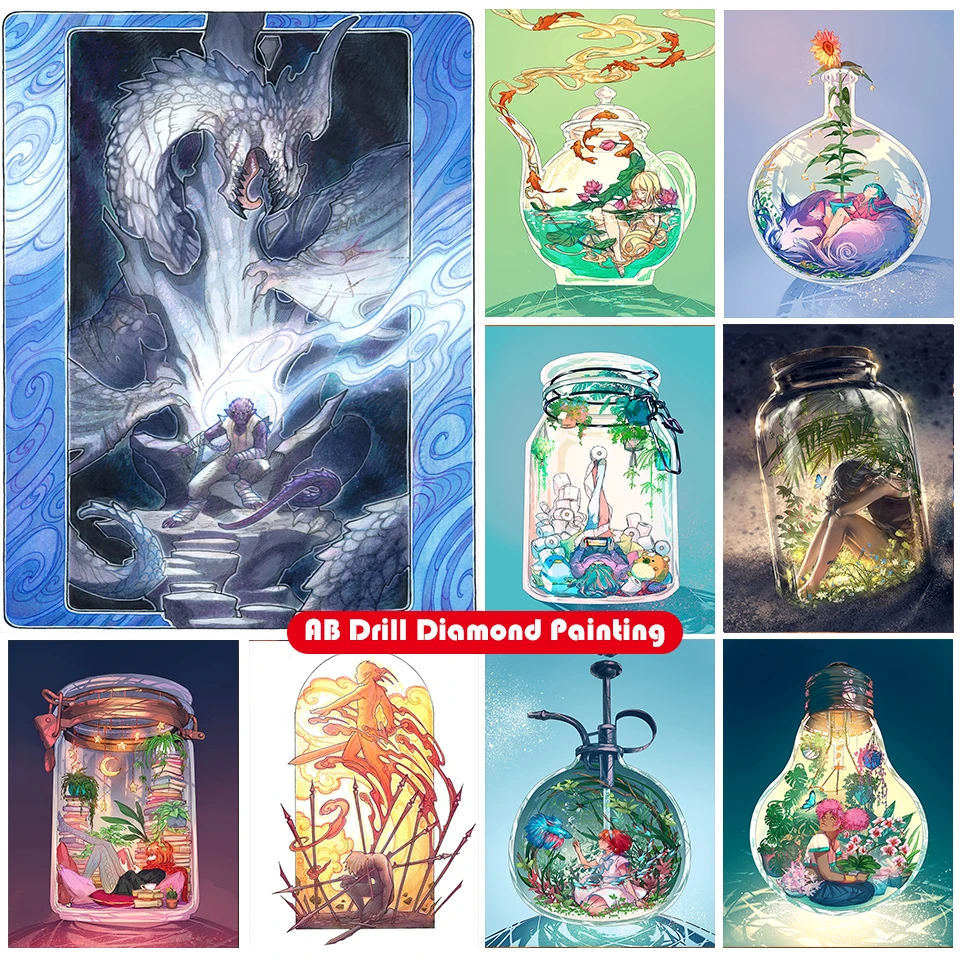 

New 5D DIY cartoon AB diamond painting set vase figure flower full circle diamond embroidery mosaic home decoration