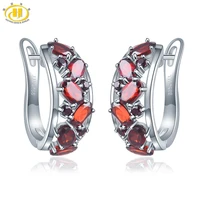 hutang 0 9ct natural garnet womens hoop earrings solid 925 sterling silver fine red gemstone jewelry elegant design new arrival