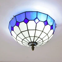 creative mediterranean vintage tiffany colored glass aisle corridor balcony lobby bedroom blue ceiling lamp 30