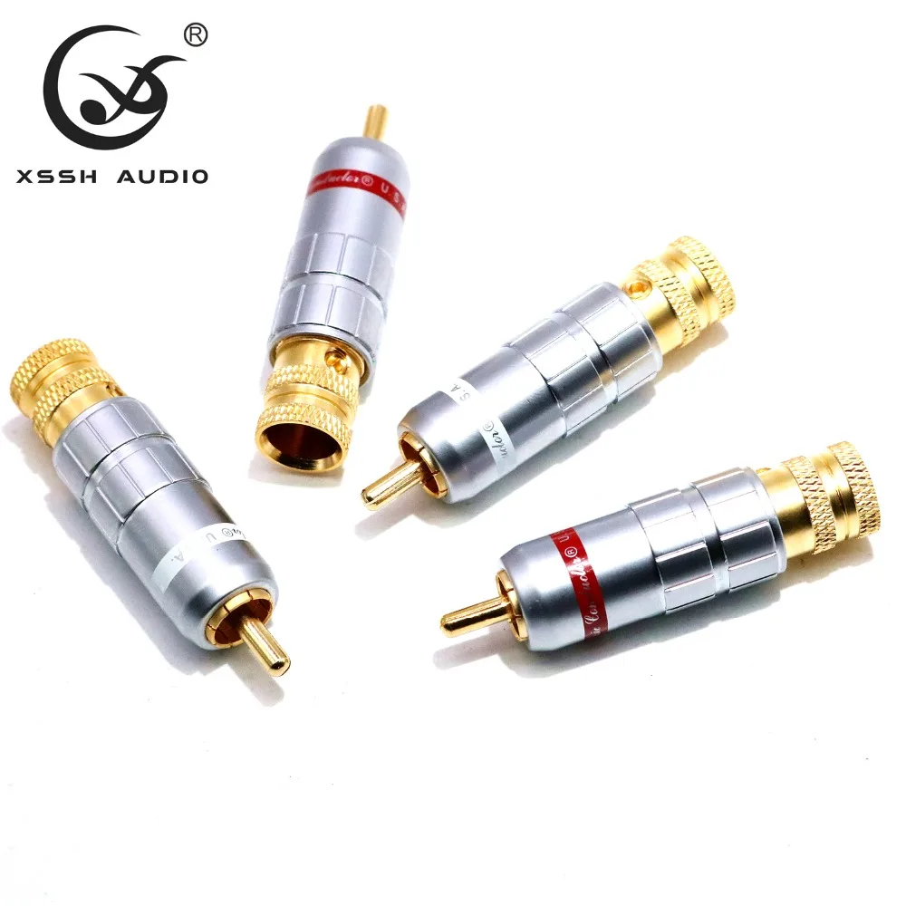 

8pcs Lotus XSSH YIVO Hi-End HIFI DIY OEM ODM Audio Banlanced Cable Cord Wire Gold Plated Male Adapter RCA Plugs Connector Jack