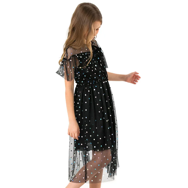 Dresses for Girls 10 12 years Summer Little Dress Sleeveless Sequined Black Kids Party 6 7 8 9 14 | Детская одежда и обувь