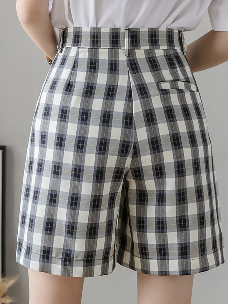 

Summer Loose Plaid Shorts Women Girl Students Elastic High Waist Harajuku Formal Shorts Women Ladies Thin Shorts Femeninos