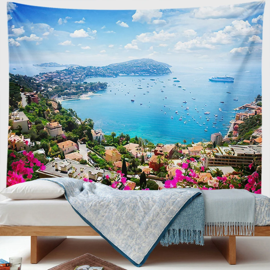 

Palm Trees Seaside Tropical Tapestry Sunrise Natural Landscape Modern Art Wall Hanging Boho Home Decor Picnic Mat Carpet Gifts