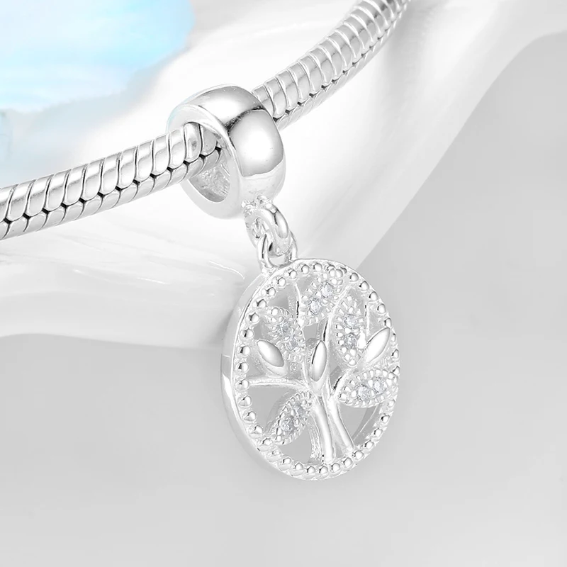 Полый круглый серебряные бусины 925 пробы прозрачный CZ древо жизни очаровательный