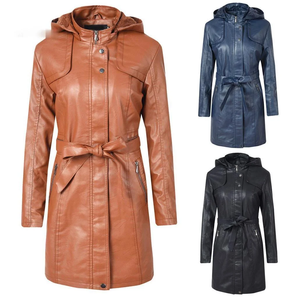 

Zoulv Women Autumn Winter Warm Outerwear Zipper Jackets Hooded Coat Women Women Leather Jackets Women Zipper Motorcycle Coat
