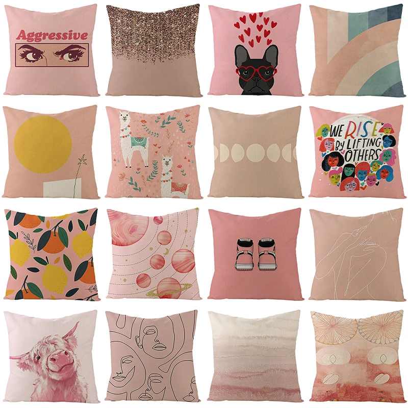 

Decorative Throw Pillow Case Cover Pink Geometric Pattern Cushion Cover Decoration For Girl Bedroom Sofa Car Funda Cojines 45x45